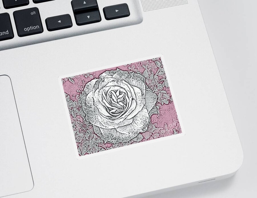 Digital Art Sticker featuring the photograph Ritzy Rose with Ink and Rose Pink Background by Conni Schaftenaar