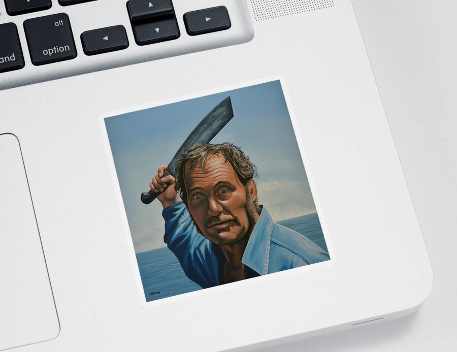 Robert Shaw Sticker featuring the painting Robert Shaw in Jaws by Paul Meijering