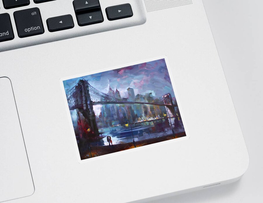 Romance Sticker featuring the painting Romance by East River II by Ylli Haruni