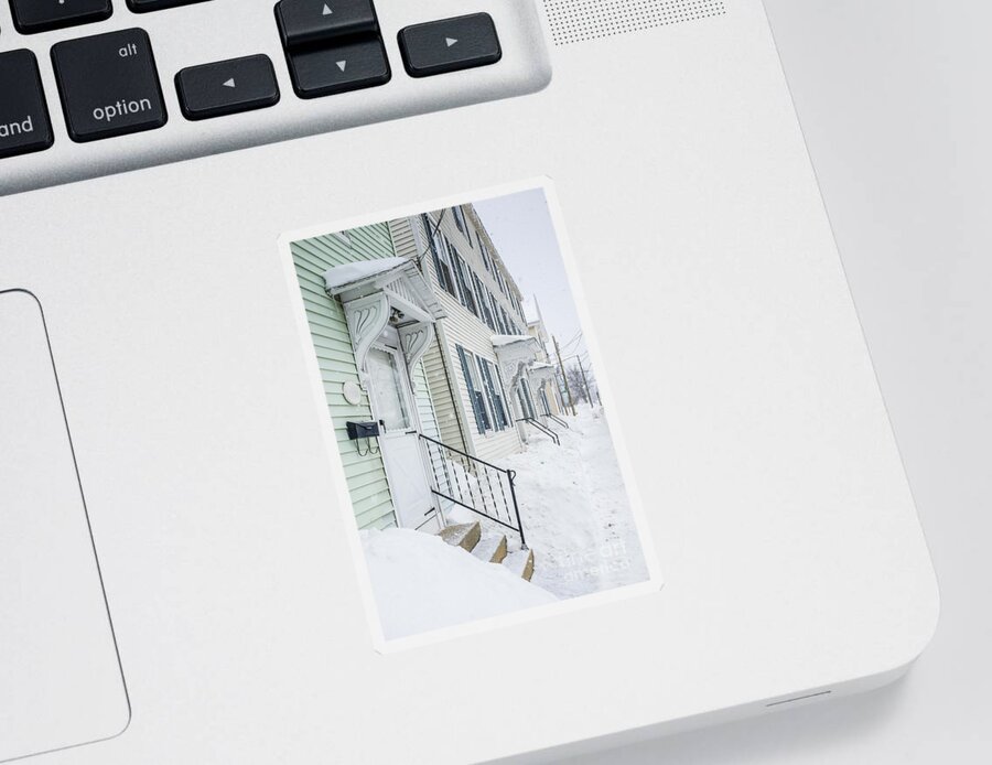 New Hampshire Sticker featuring the photograph Row houses on a snowy day by Edward Fielding