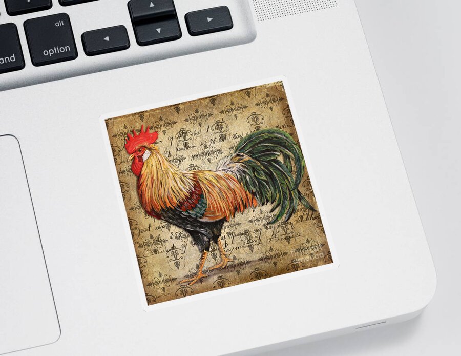 Acrylic Painting Sticker featuring the painting Rustic Rooster-JP2121 by Jean Plout