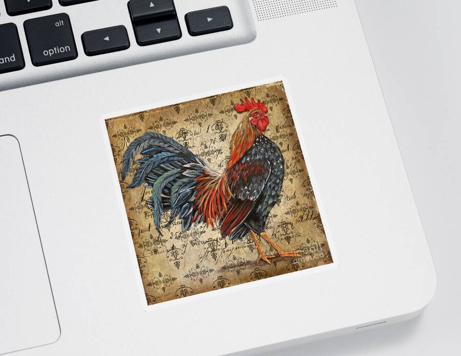 Acrylic Painting Sticker featuring the painting Rustic Rooster-JP2122 by Jean Plout