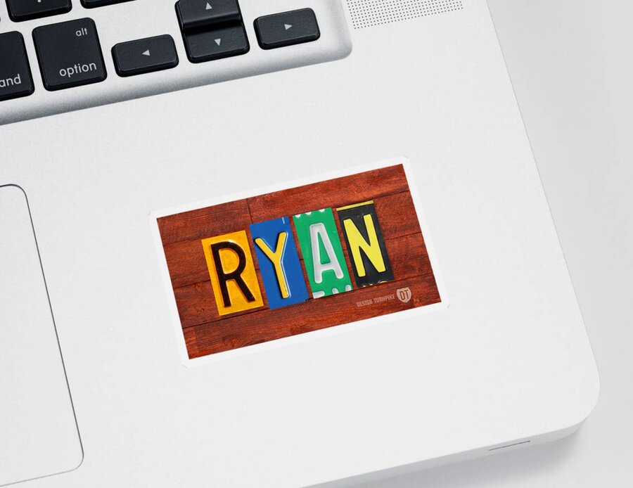 License Sticker featuring the mixed media RYAN License Plate Name Sign Fun Kid Room Decor. by Design Turnpike