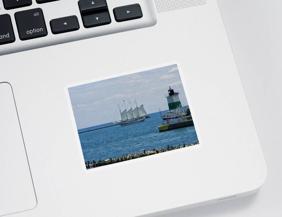 Landscape Sticker featuring the digital art sailboat on Lake Michigan by Flees Photos