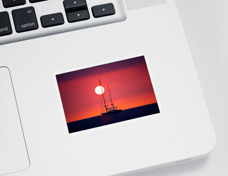 Sunset Sticker featuring the photograph Sailboat Sunset, Kona, Hawaii by Venetia Featherstone-Witty