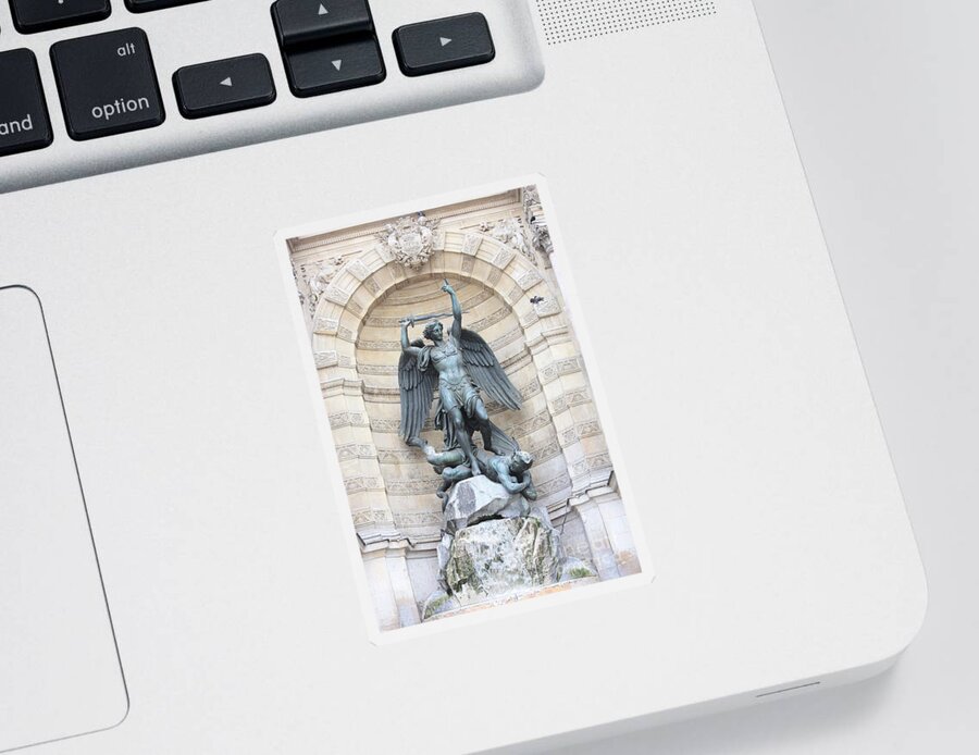 Saint Michael Sticker featuring the photograph Saint Michael the Archangel in Paris by Carol Groenen