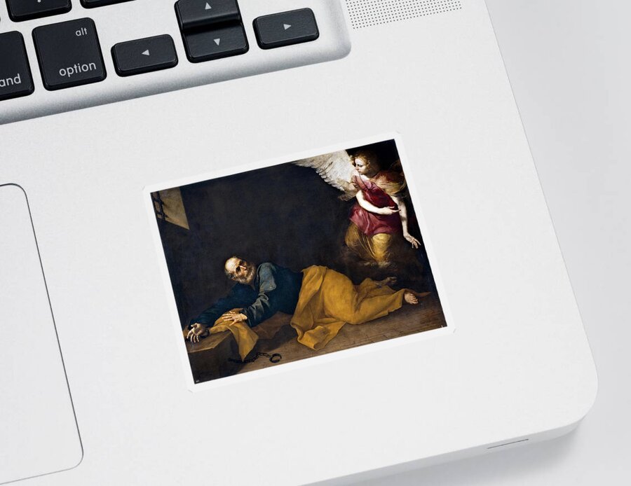 Jusepe De Ribera Sticker featuring the painting Saint Peter Freed by an Angel by Jusepe de Ribera