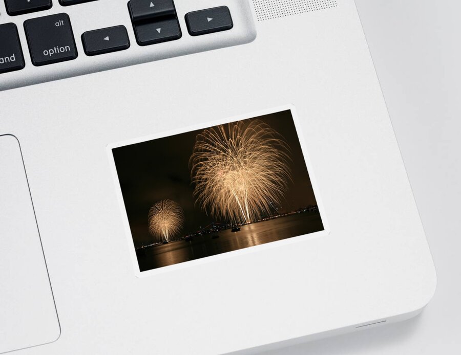 Landscape Sticker featuring the photograph San Diego Bay Fireworks by Scott Cunningham