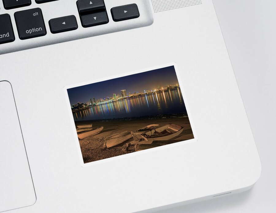 Landscape Sticker featuring the photograph San Diego Harbor Lights by Gary Holmes