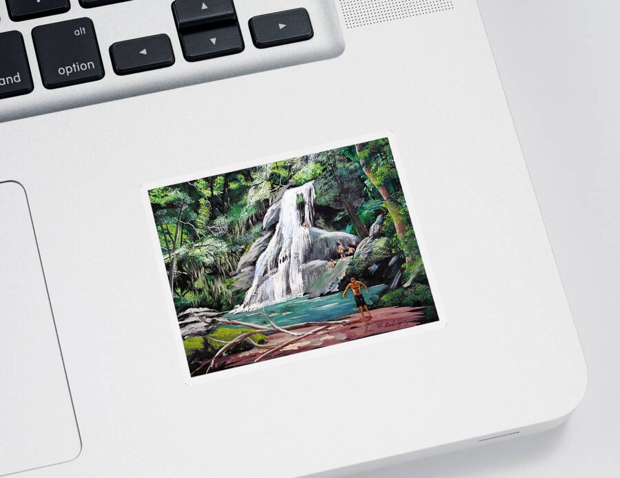 San Sebastian Waterfall Sticker featuring the painting San Sebastian Waterfall by Luis F Rodriguez
