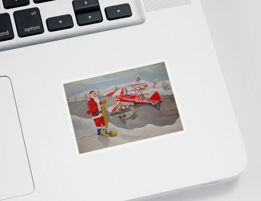 Rick Huotari Sticker featuring the painting Santa's Airport by Rick Huotari