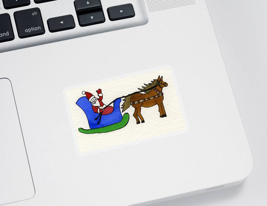 Norma Toons Sticker featuring the painting Santa's Blue Sleigh by Norma Appleton
