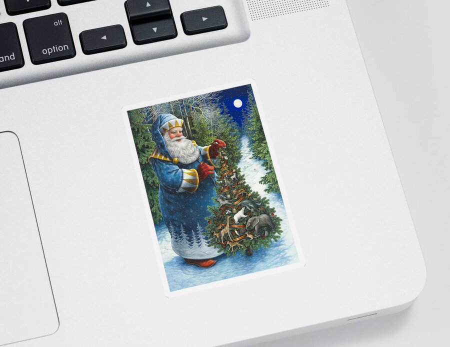 Santa Claus Sticker featuring the painting Santa's Christmas Tree by Lynn Bywaters