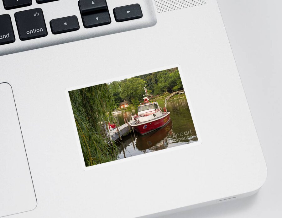 Fire Boat Sticker featuring the photograph Saugatuck Fire Boat by Amy Lucid