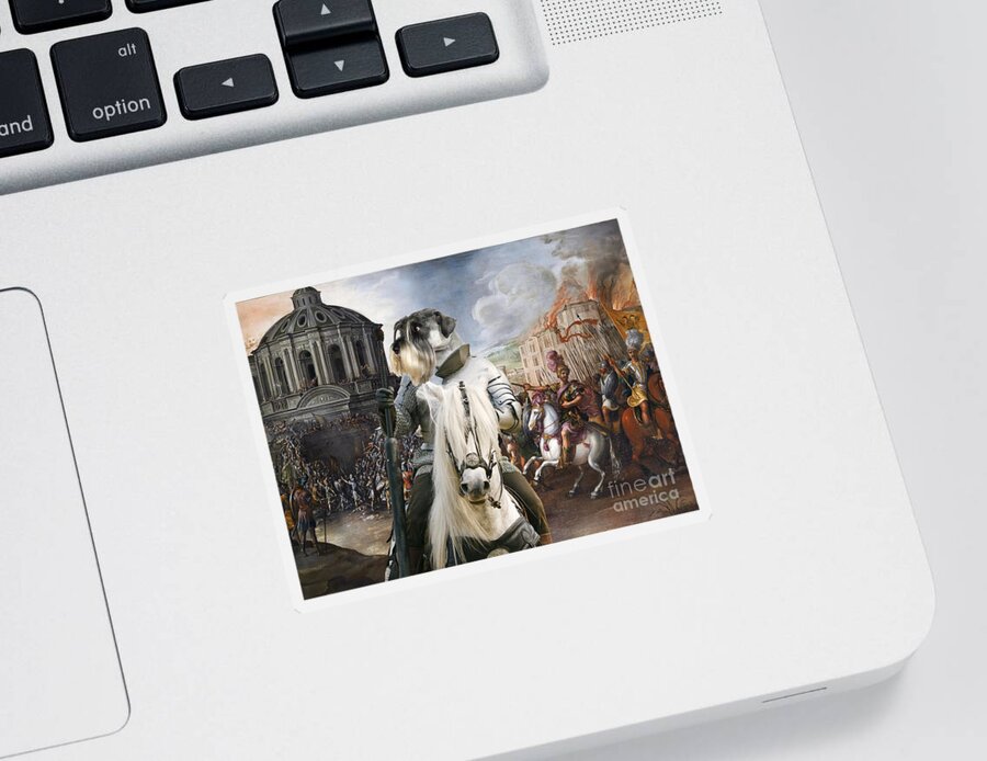 Schnauzer Sticker featuring the painting Schnauzer Art - A siege the Sack of Rome  by Sandra Sij