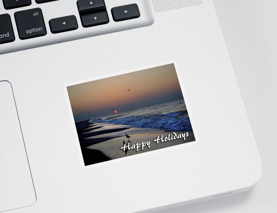Christmas Sticker featuring the digital art Seagull Sunrise by Michael Thomas