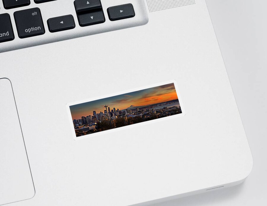 Skyline Sticker featuring the photograph Seattle Sunset Panorama by Mary Jo Allen