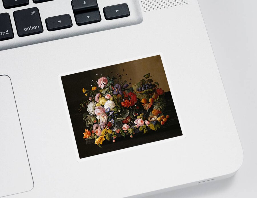 Roesen Sticker featuring the painting Severin Roesen Still Life Flowers and Fruit 1850 by Movie Poster Prints