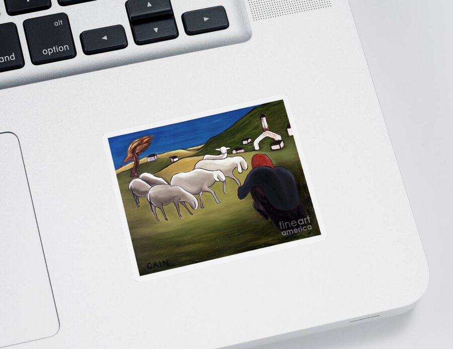 Sheep Herder Sticker featuring the painting Sheep Herder by William Cain