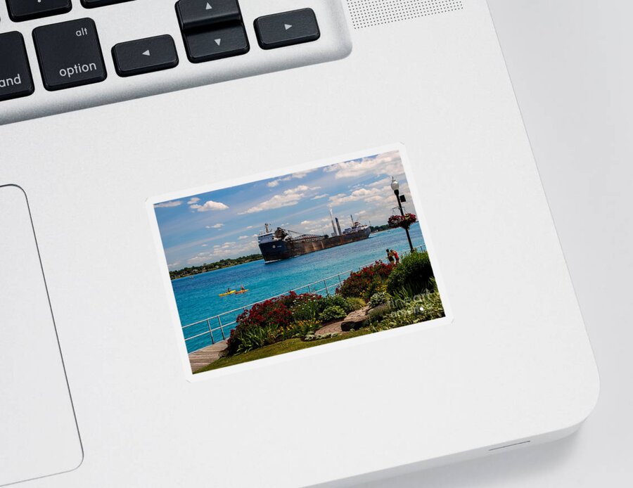 Ship Sticker featuring the photograph Ship and Kayaks by Grace Grogan