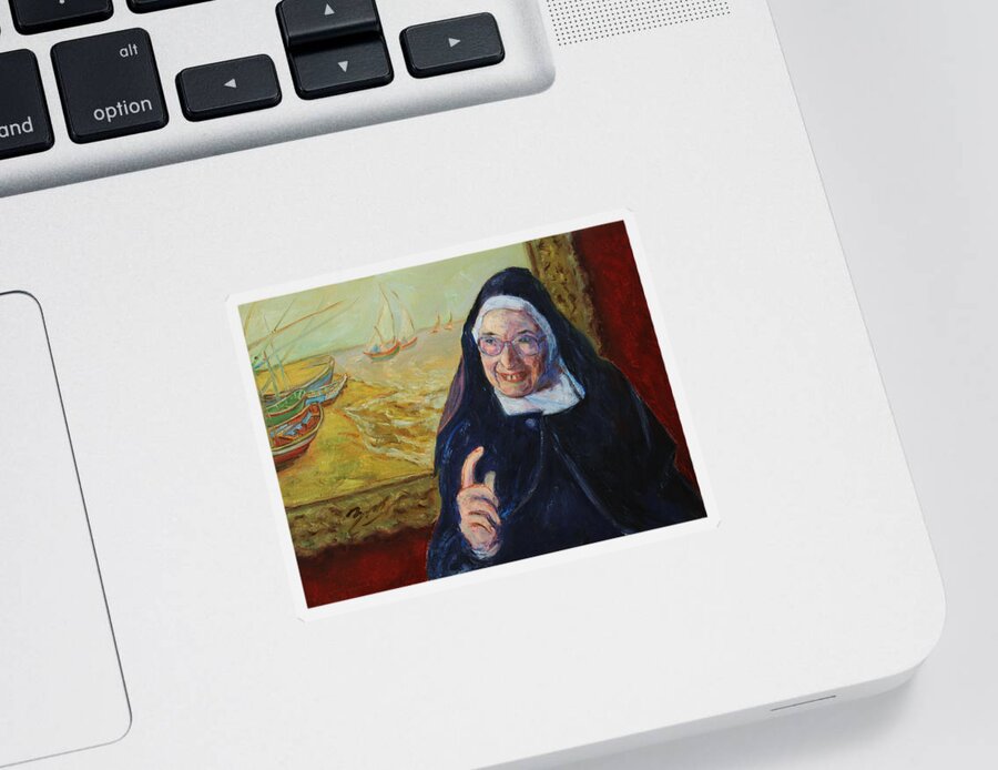 Sister Wendy Sticker featuring the painting Sister Wendy by Xueling Zou
