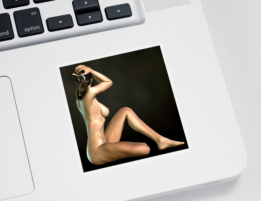 Nude Sticker featuring the digital art Sitting Hude Holding Head by Kaylee Mason