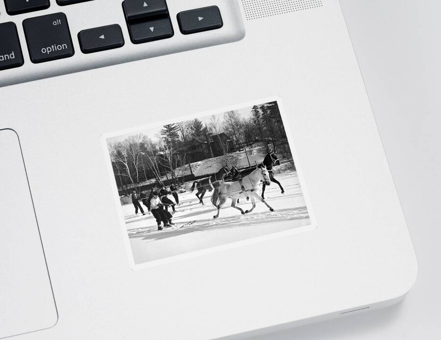 1936 Sticker featuring the photograph Skijoring At Lake Placid by Underwood Archives