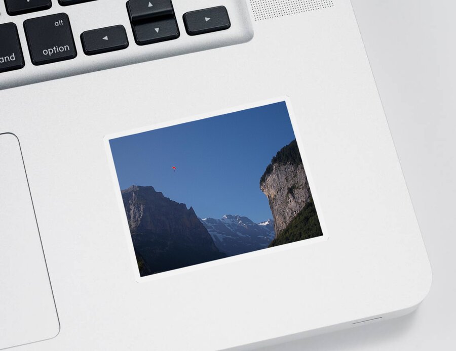 Skydiver Sticker featuring the photograph Skydiver over Lauterbrunnen by Nina Kindred