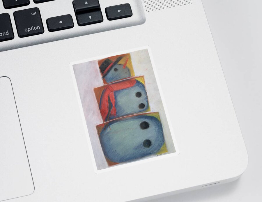 Snowman Sticker featuring the painting S'no Man by Claudia Goodell