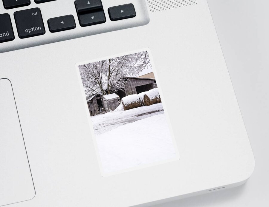 Farm Sticker featuring the photograph Snow Covered Farm by Holden The Moment