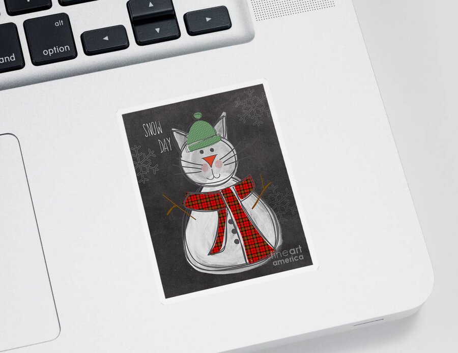 Cat Sticker featuring the painting Snow Kitten by Linda Woods