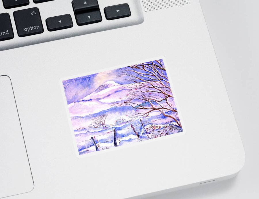  Snowfall Sticker featuring the painting Snowfall on Eagle Hill Hacketstown Ireland by Trudi Doyle