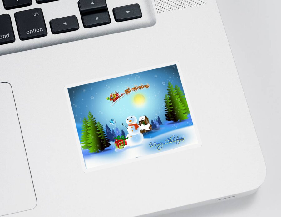 Christmas Sticker featuring the digital art Snowmen receive gifts too by Spikey Mouse Photography