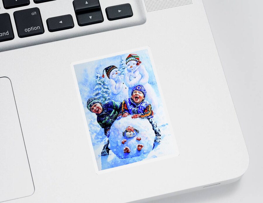 Snowman Print Sticker featuring the relief Snowmen by Hanne Lore Koehler