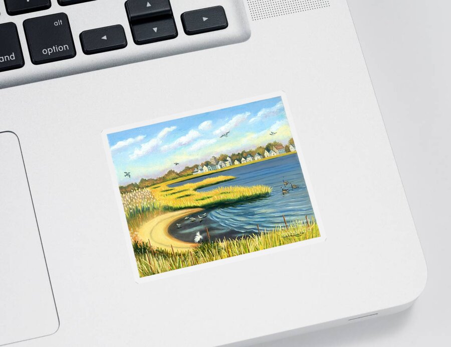 Snowy Egret Sticker featuring the painting Snowy Egrets in Gateway National Park by Madeline Lovallo