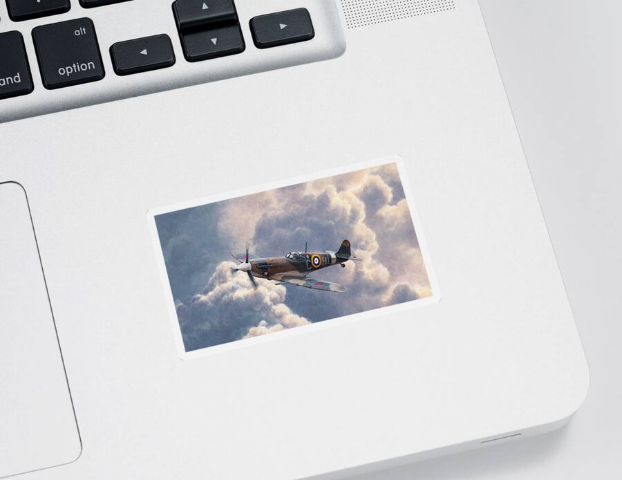 Adult Sticker featuring the photograph Spitfire Plane Flying In Storm Cloud by Ikon Ikon Images