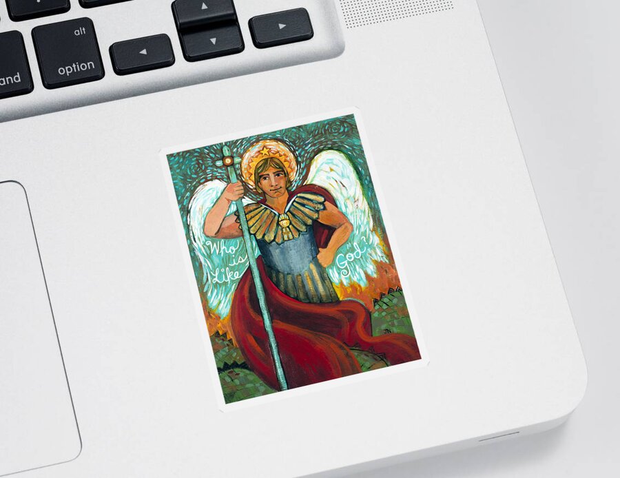 Jen Norton Sticker featuring the painting St. Michael the Archangel by Jen Norton