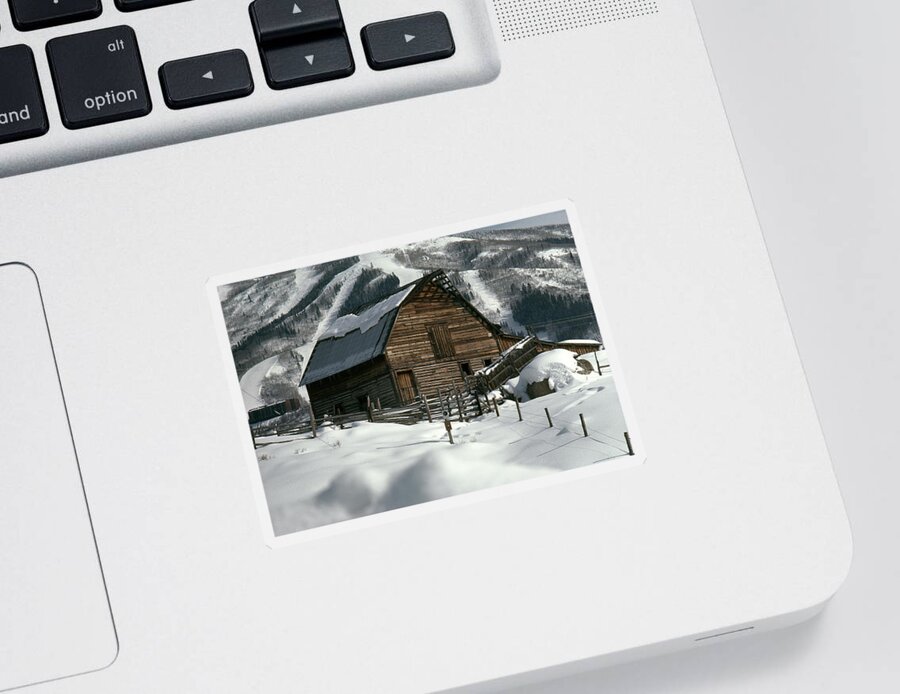 Steamboat Springs Barn In Winter Snow. Sticker featuring the photograph Steamboat Springs Barn by Robert Birkenes