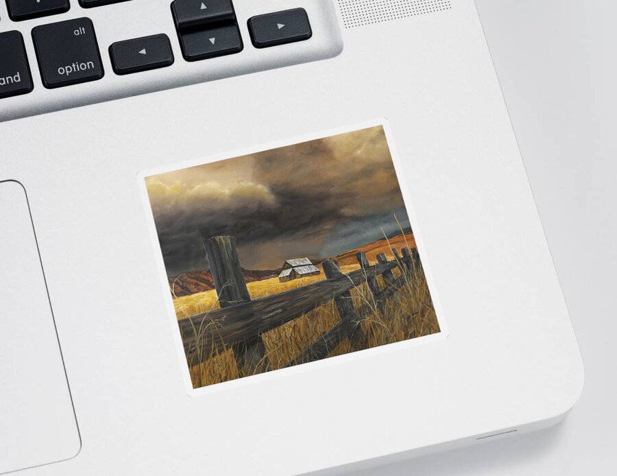 Old Barn Sticker featuring the painting Stormy Clouds by Johanna Lerwick