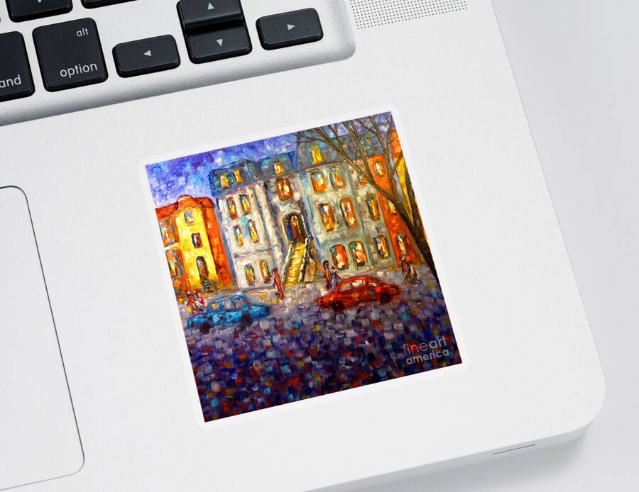 Painting Sticker featuring the painting Street in Montreal at Dusk by Cristina Stefan
