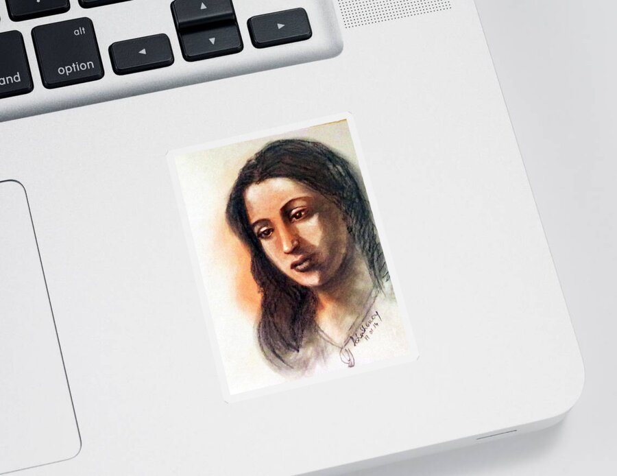 Sketch Sticker featuring the drawing Suchitra Sen by Asha Sudhaker Shenoy