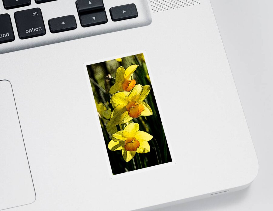 Narcissus Sticker featuring the digital art Sumi-e in yellow by Elena Perelman