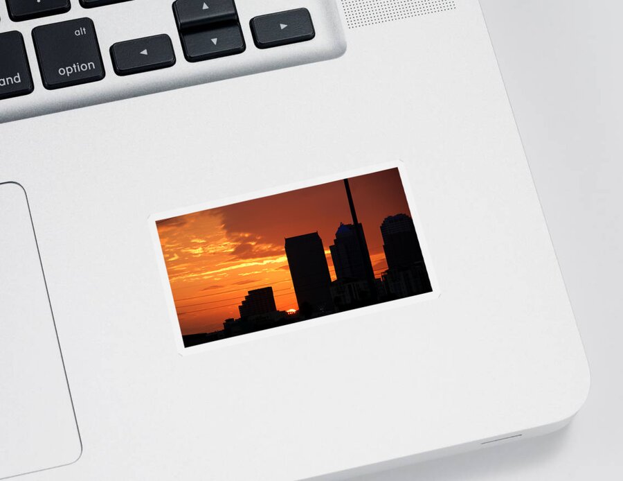 Buildings Sticker featuring the photograph Sun setting on Downtown Tampa by Chauncy Holmes