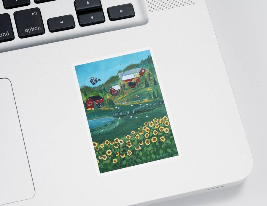 Landscape Sticker featuring the painting Sunflower Farm by Virginia Coyle