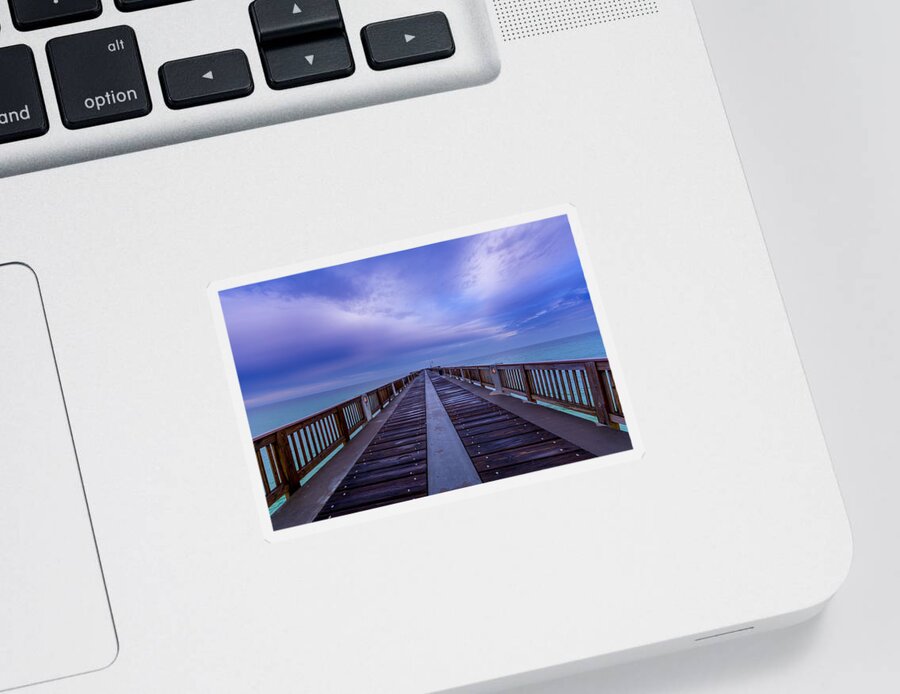 David Morefield Sticker featuring the photograph Sunrise at the Panama City Beach Pier by David Morefield
