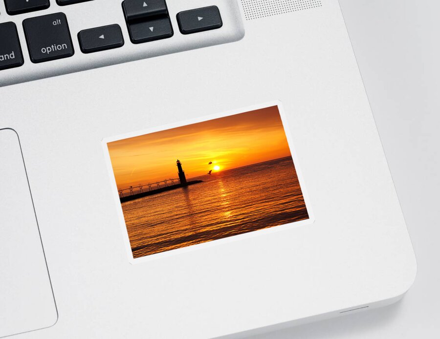 Lighthouse Sticker featuring the photograph Sunrise Frolic by Bill Pevlor