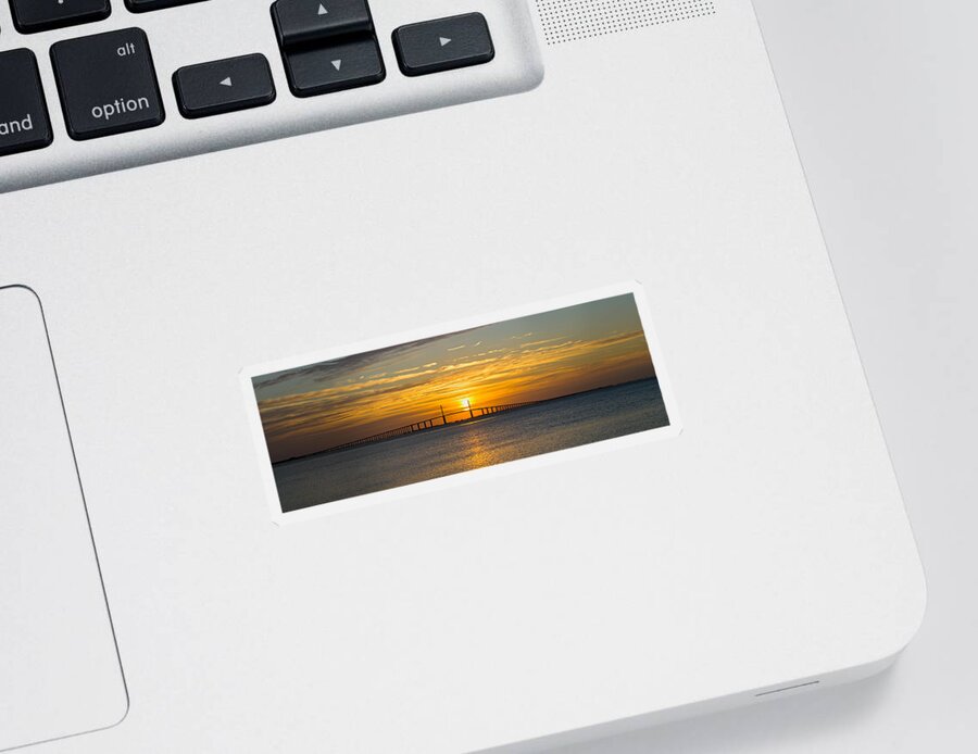 Photography Sticker featuring the photograph Sunrise Over Sunshine Skyway Bridge by Panoramic Images