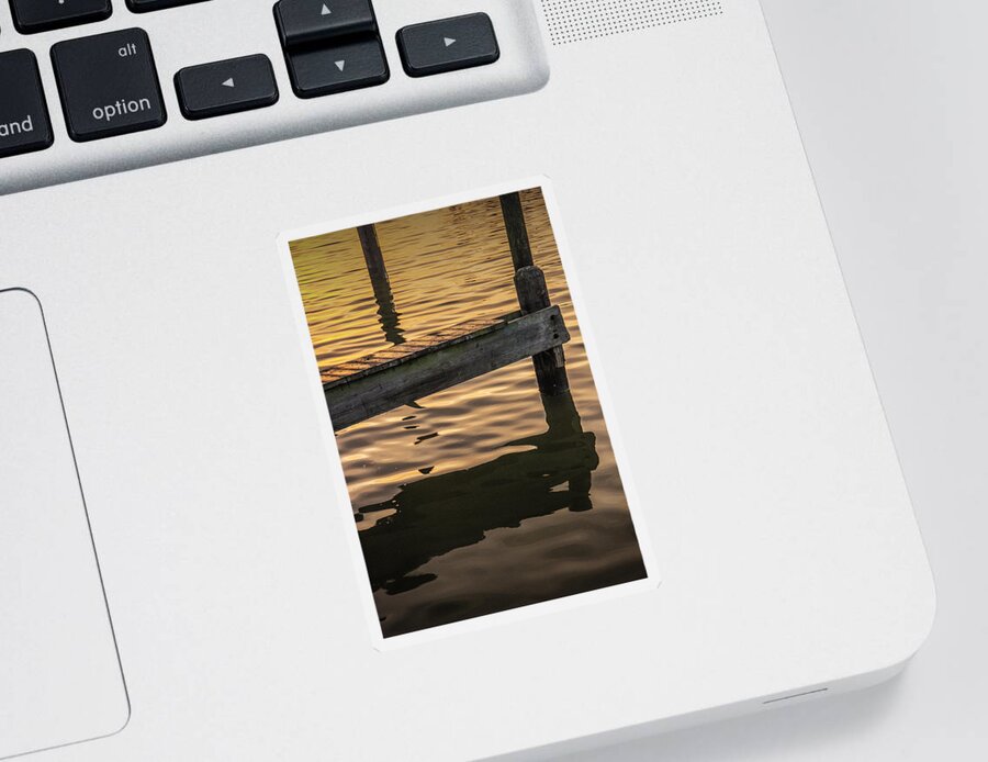 Reflections Sticker featuring the photograph Sunrise Reflections on the Water by a Boat Dock by Randall Nyhof