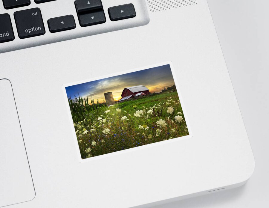 Barn Sticker featuring the photograph Sunset Lace Pastures by Debra and Dave Vanderlaan