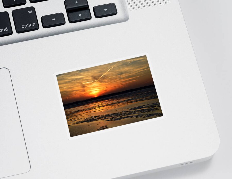 Chesapeake Bay Sticker featuring the photograph Sunset over a Frozen Chesapeake Bay by Bill Swartwout